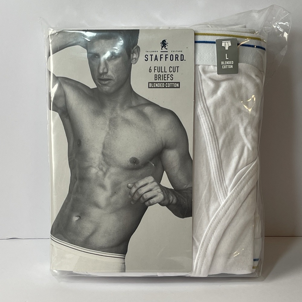 Stafford Men's 6-Pack Blended Cotton Full Cut Briefs Whitey Tighty L 36-38 NOS